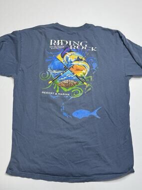Riding Rock Bahamas Fishing T Shirt Mens L Blue Marlin Resort Marina Tee